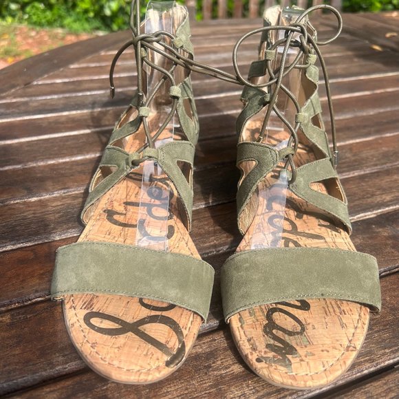 Sam Edelman Dean Caged Gladiator Sandal Green Suede with back Zipper. Size 10 - Picture 1 of 12
